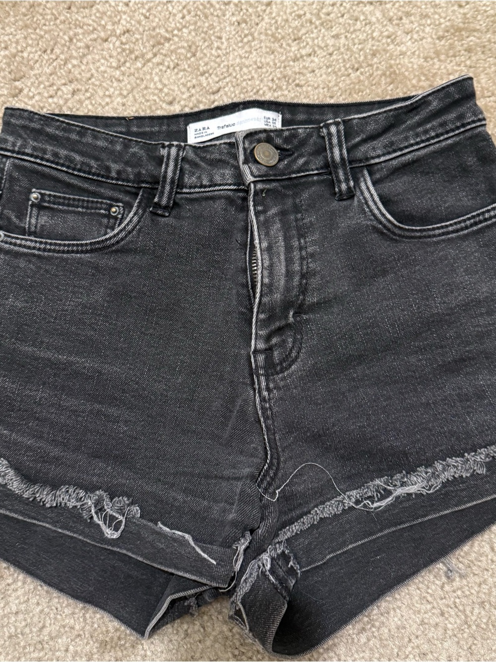 Zara Black Distressed Raw-Hem Denim Shorts